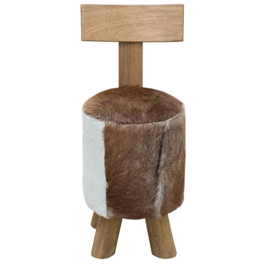 vidaXL Stool Goatskin Leather and Solid Teak Wood