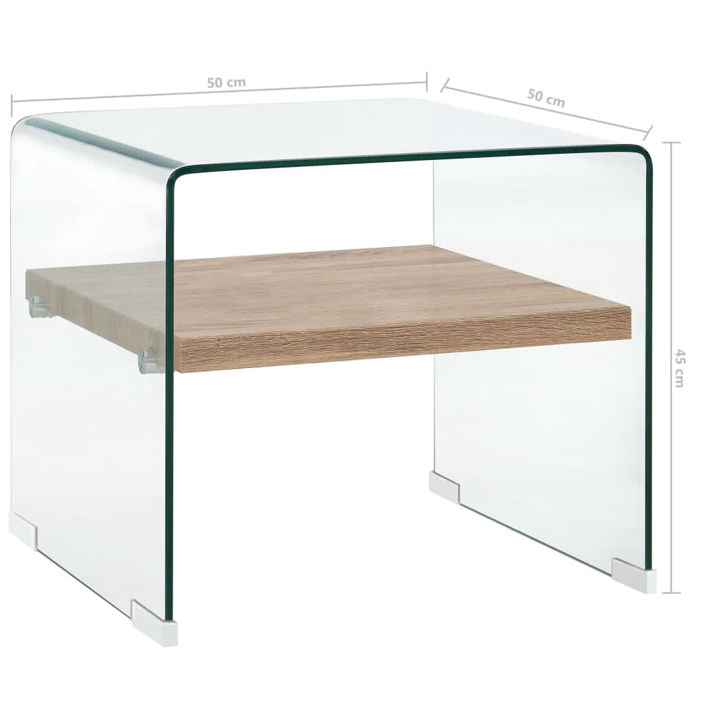 vidaXL Coffee Table | Clear and oak | Tempered safety glass and MDF | Compact