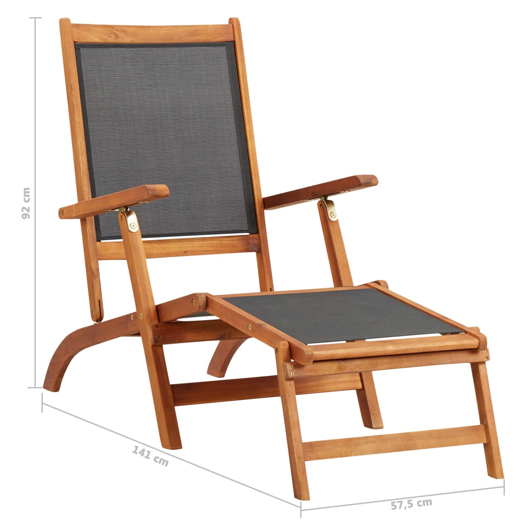 vidaXL Deck Chair | Black | Acacia wood | Standard | Ergonomic | Deck Chair