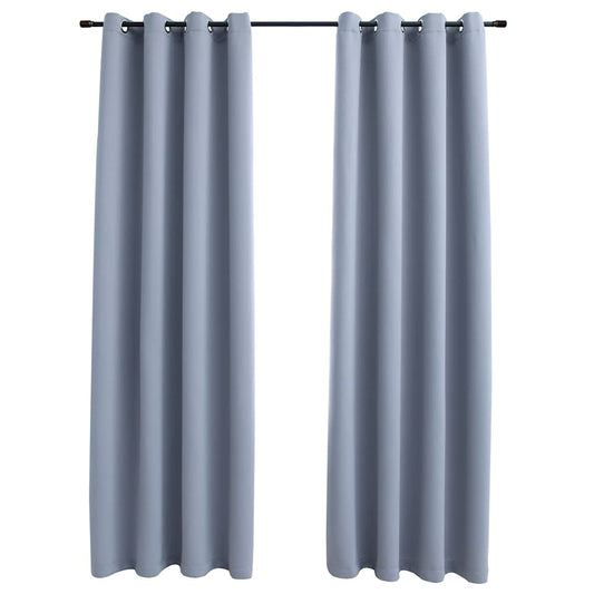 134426 vidaXL Blackout Curtains with Metal Rings 2 pcs Grey 140x175 cm