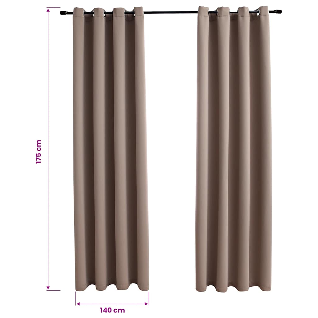 134434 vidaXL Blackout Curtains with Metal Rings 2 pcs Taupe 140x175 cm