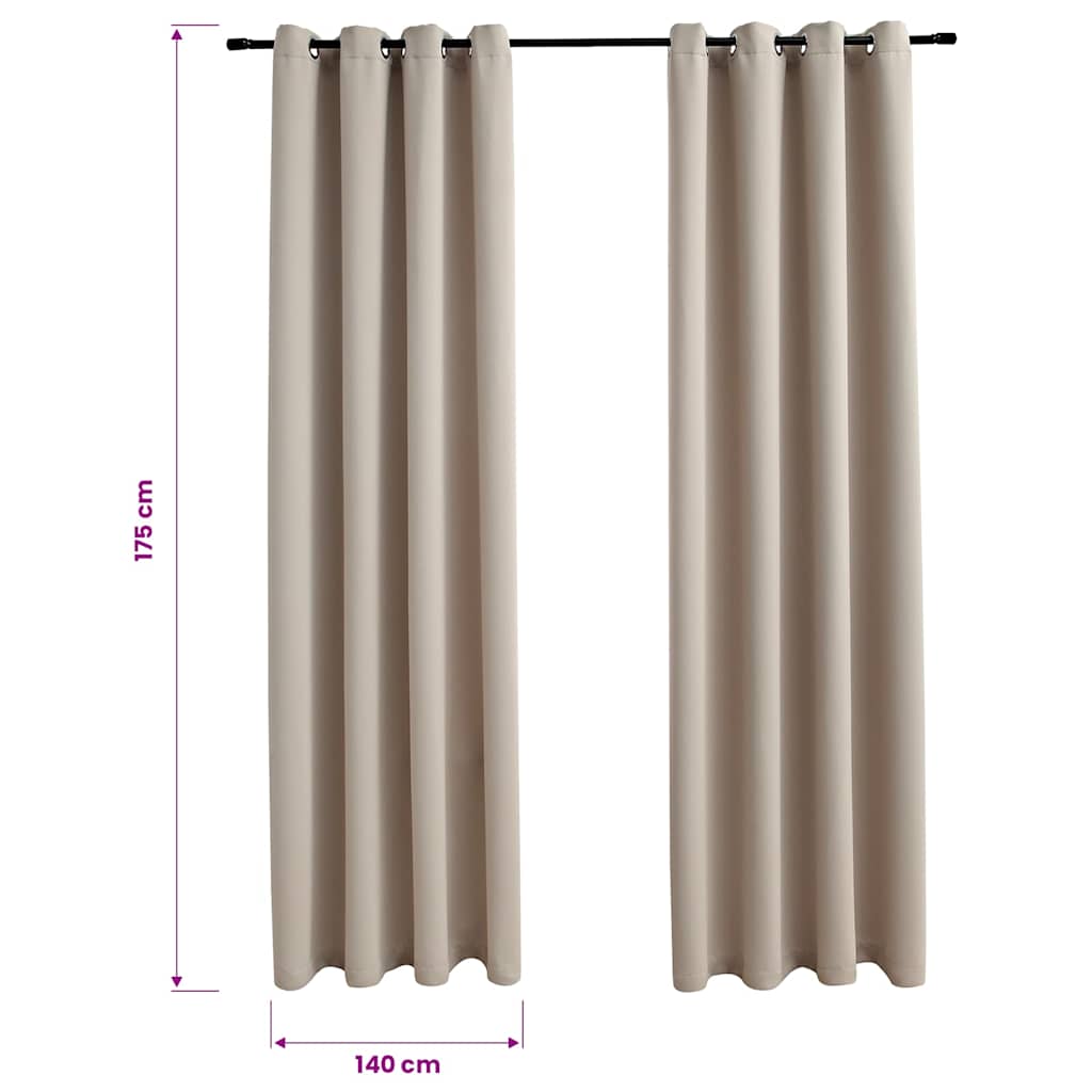 134442 vidaXL Blackout Curtains with Metal Rings 2 pcs Beige 140x175 cm