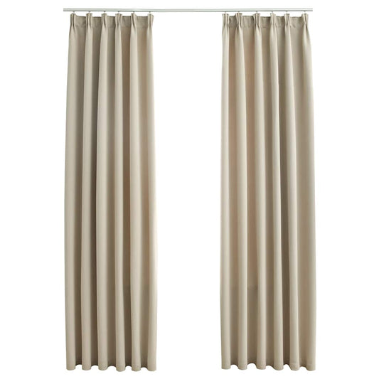 134446 vidaXL Blackout Curtains with Hooks 2 pcs Beige 140x175 cm