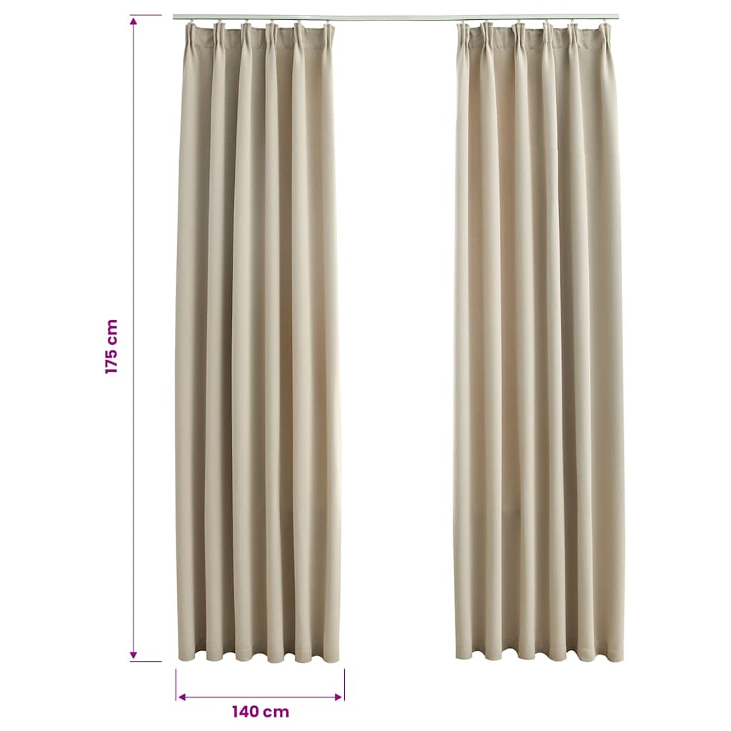 134446 vidaXL Blackout Curtains with Hooks 2 pcs Beige 140x175 cm