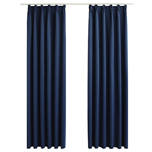 134454 vidaXL Blackout Curtains with Hooks 2 pcs Blue 140x175 cm