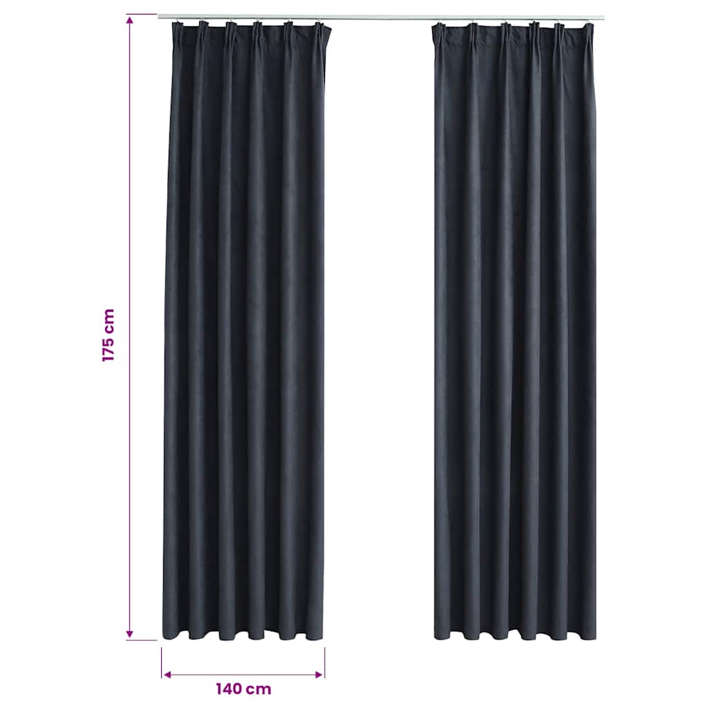 134461 vidaXL Blackout Curtains with Hooks 2 pcs Anthracite 140x175 cm