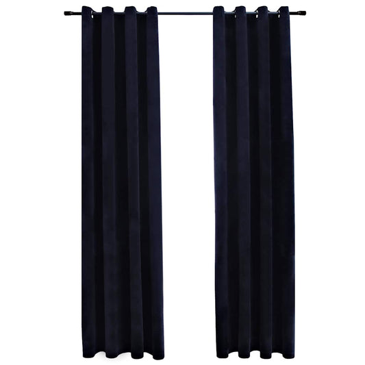 134489 vidaXL Blackout Curtains with Rings 2 pcs Velvet Black 140x225 cm