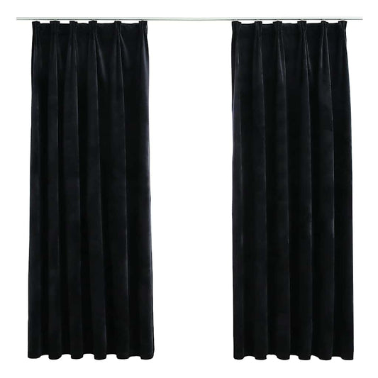 134492 vidaXL Blackout Curtains 2 pcs with Hooks Velvet Black 140x175 cm