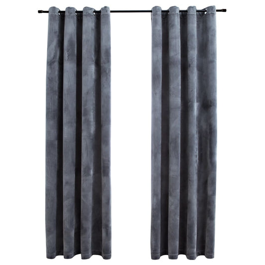 134496 vidaXL Blackout Curtains with Rings 2 pcs Velvet Anthracite 140x175 cm