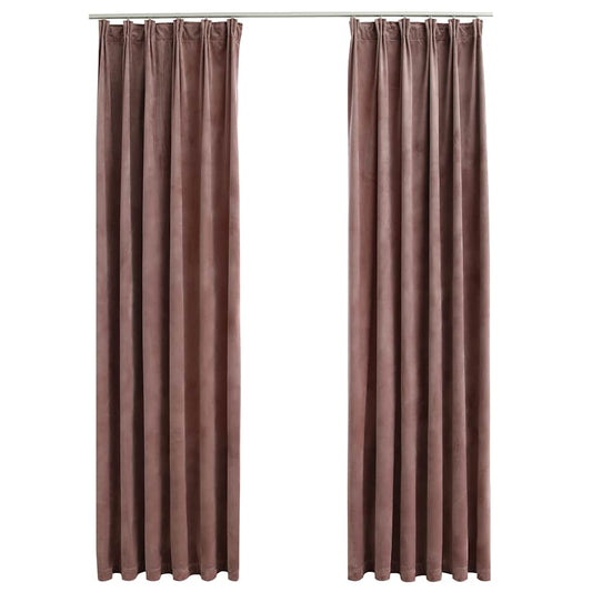 134526 vidaXL Blackout Curtains 2 pcs with Hooks Velvet Antique Pink 140x245cm