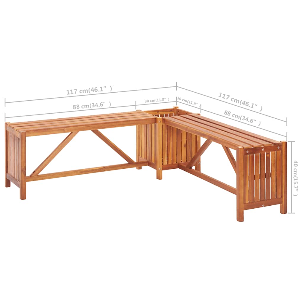 46345 vidaXL Garden Corner Bench with Planter 117x117x40 cm Solid Acacia Wood