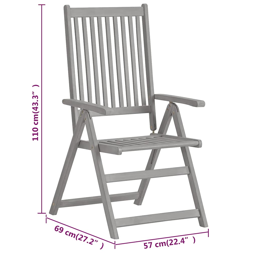 vidaXL Reclining Folding Chairs 2 pcs Grey Solid Acacia Wood