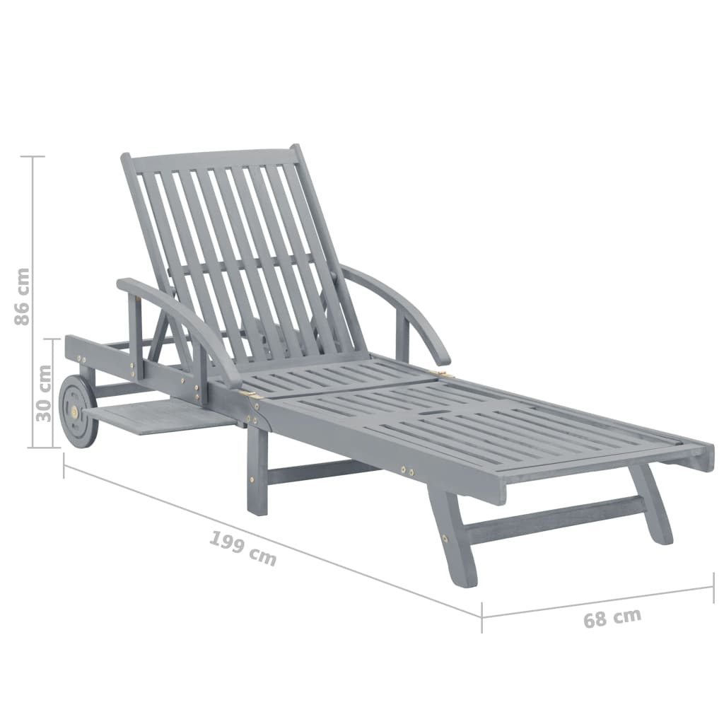 vidaXL Sunlounger | Grey | Solid acacia wood | Extra Long