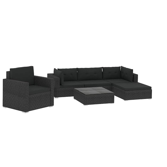 46745 vidaXL 6 Piece Garden Lounge Set with Cushions Poly Rattan Black