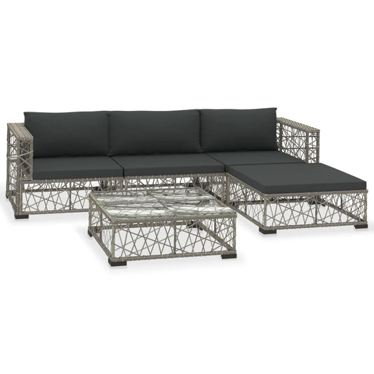 46813 vidaXL 5 Piece Garden Lounge Set with Cushions Poly Rattan Grey