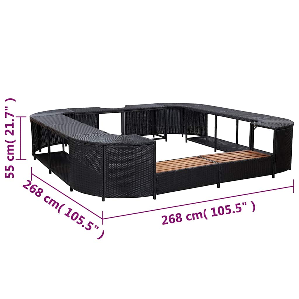 46073 vidaXL Square Spa Surround Black 268 x 268 x 55 cm Poly Rattan