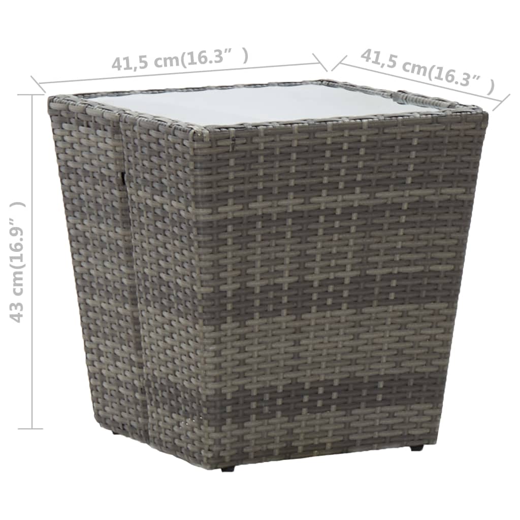 46196 vidaXL Tea Table Grey 41,5x41,5x43 cm Poly Rattan and Tempered Glass