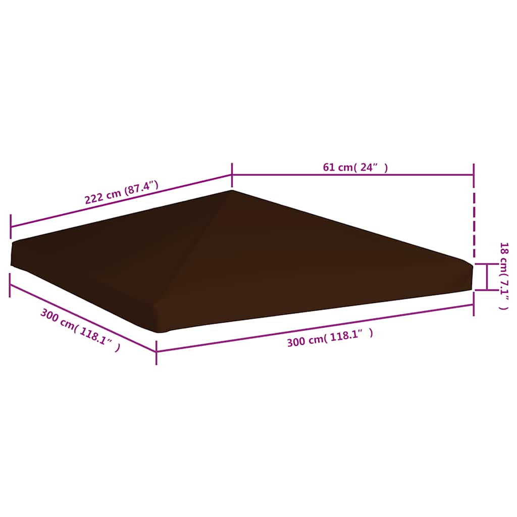 vidaXL Gazebo Top Cover 310 g/m² 3x3 m Brown