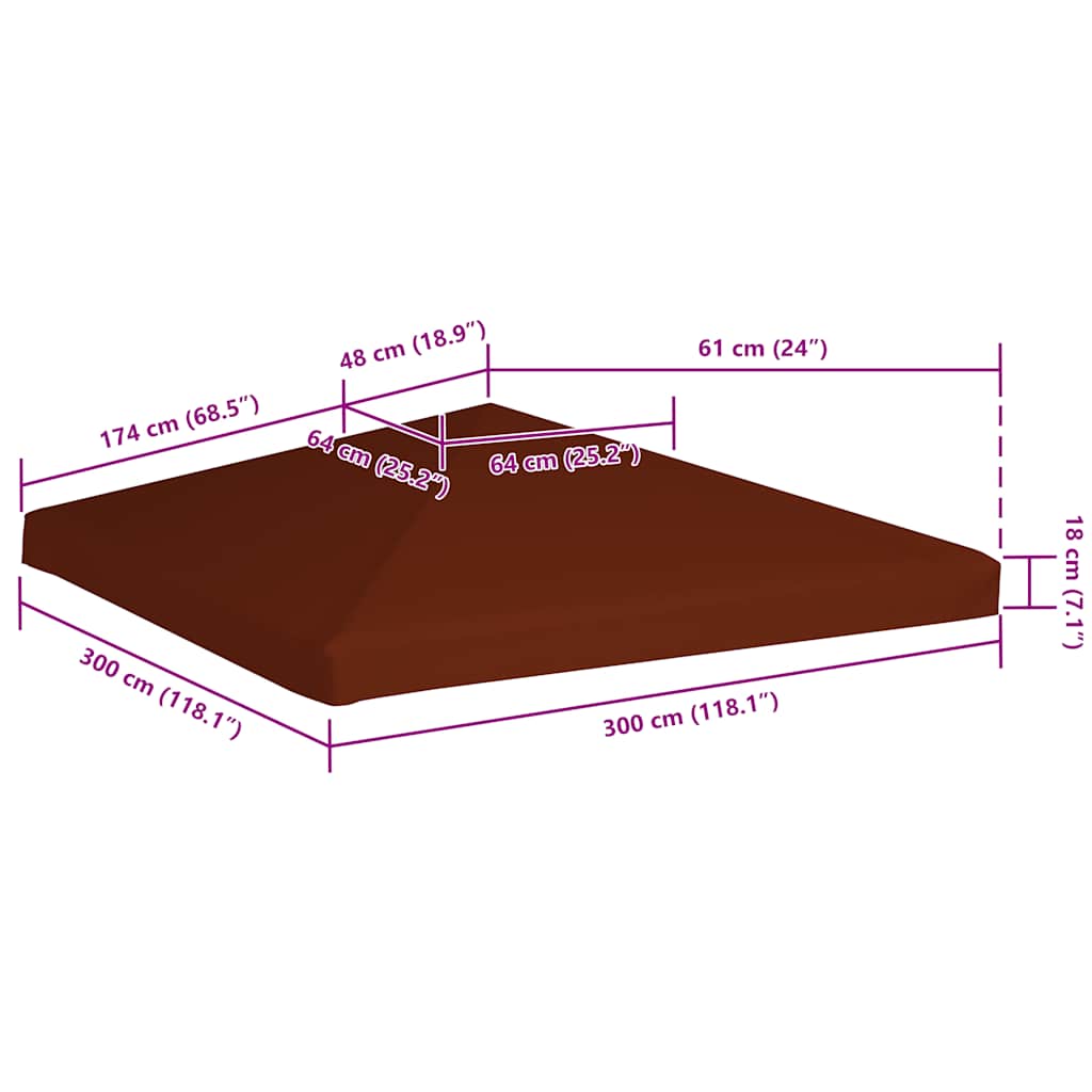 vidaXL Gazebo Top Cover 310 g/m² 3x3 m Terracota