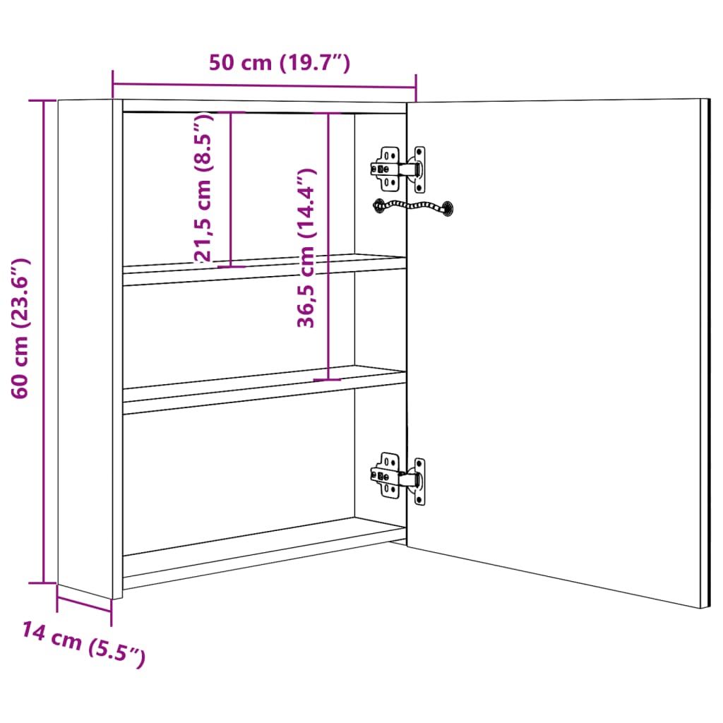 vidaXL Bathroom Cabinet | White, Silver | MDF, Glass | 50x13.5x60 cm