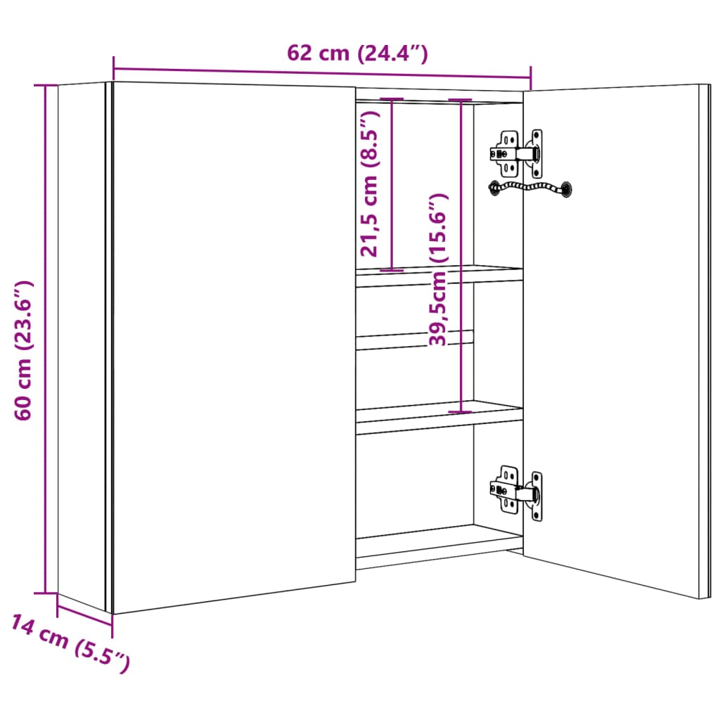 vidaXL Bathroom Cabinet | White and Silver | MDF, Glass | 60x14x62 cm