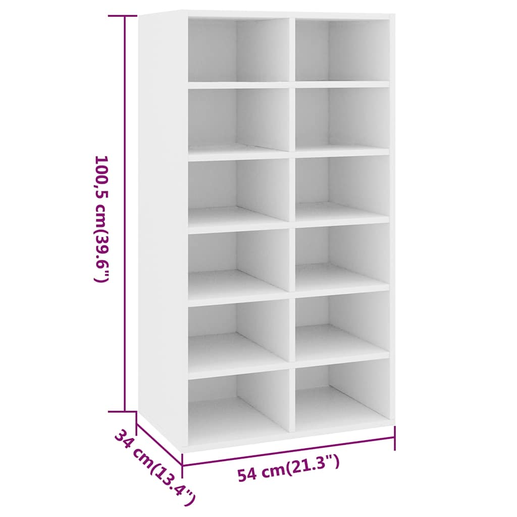800396 vidaXL Shoe Rack White 54x34x100,5 cm Engineered Wood