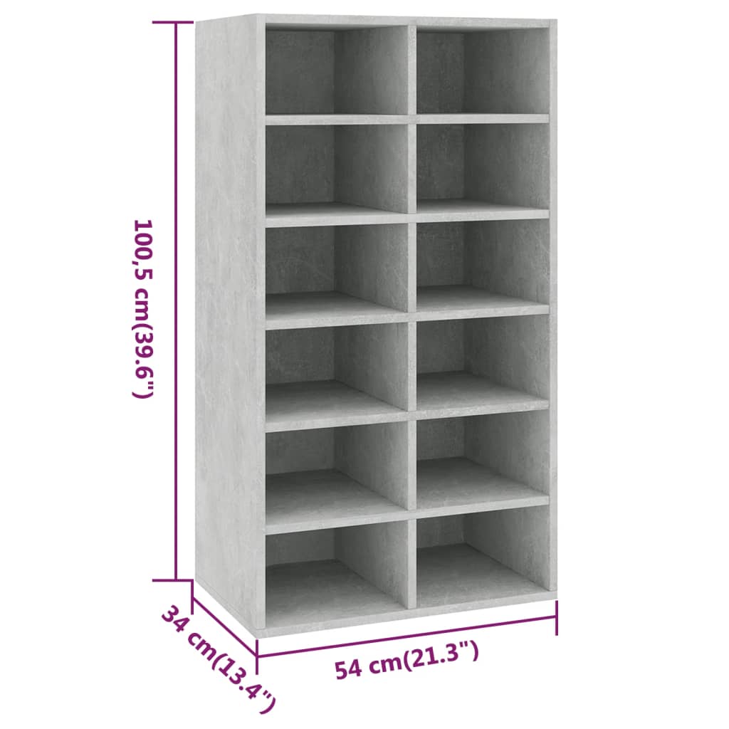 vidaXL Shoe Rack Concrete Grey 54x34x100.5 cm Engineered Wood
