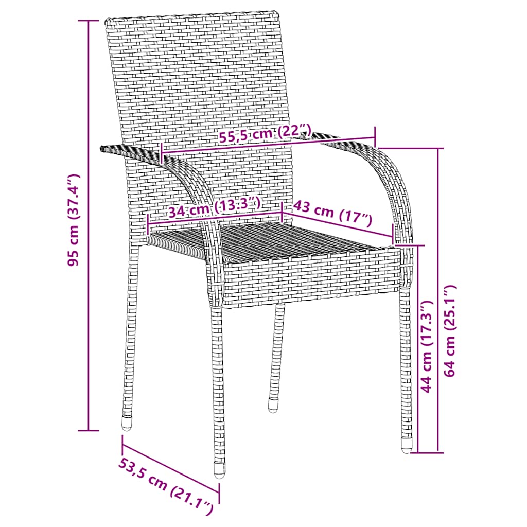 vidaXL Dining Chair | Set of 2 | Grey | Poly Rattan | Standard | Stackable