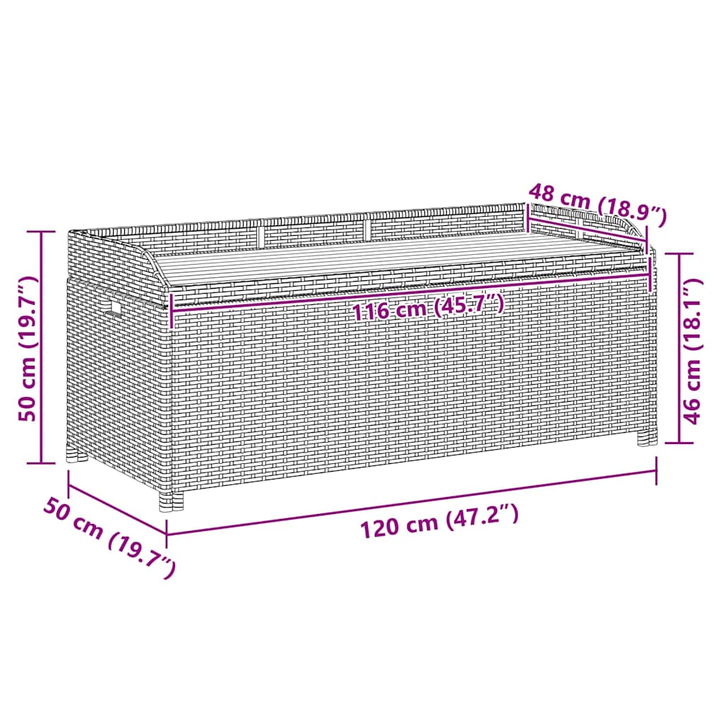 46480 vidaXL Garden Storage Bench 120 cm Poly Rattan Black