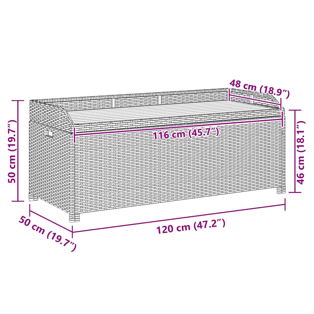vidaXL Garden Storage Bench 120 cm Poly Rattan Grey