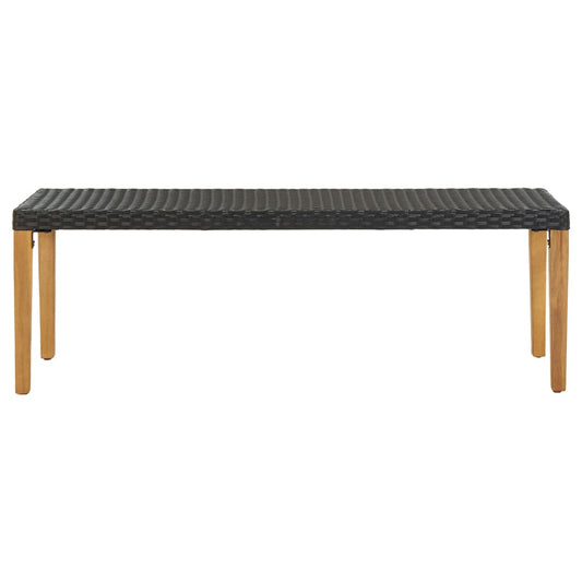 vidaXL Garden Bench | Black, Natural Wood | Poly Rattan, Solid Acacia Wood