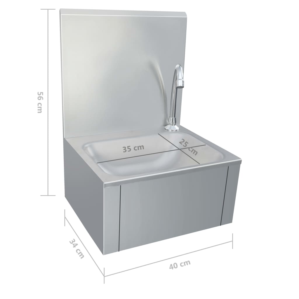vidaXL Hand Wash Sink with Faucet and Soap Dispenser Stainless Steel