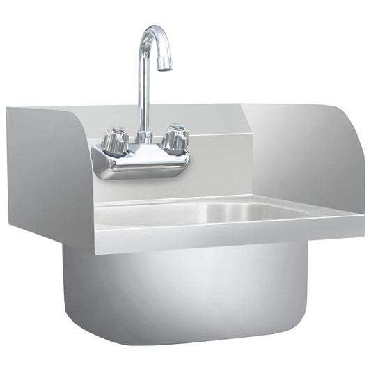51115 vidaXL Commercial Hand Wash Sink with Faucet Stainless Steel