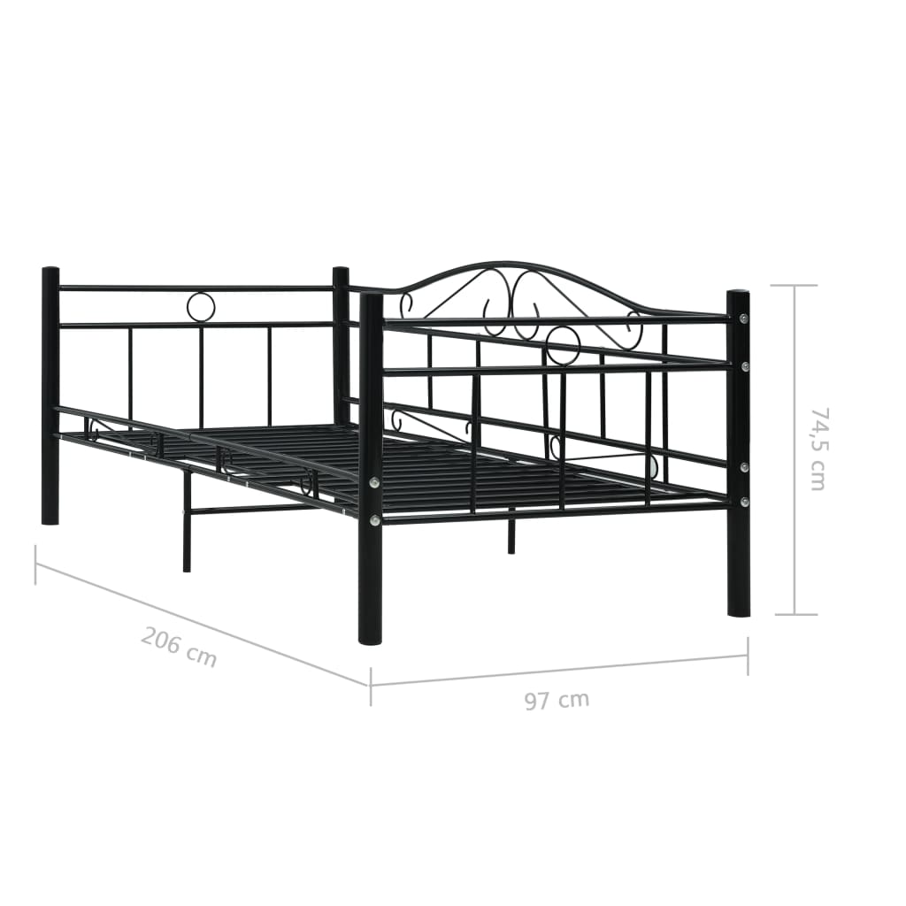 vidaXL Daybed Frame without Mattress Black Metal 90x200cm