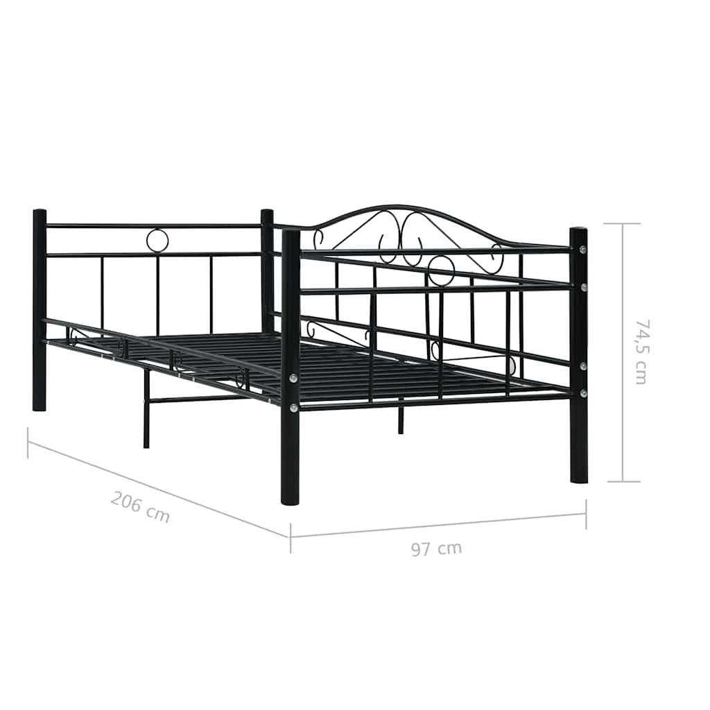 vidaXL Daybed Frame without Mattress Black Metal 90x200cm