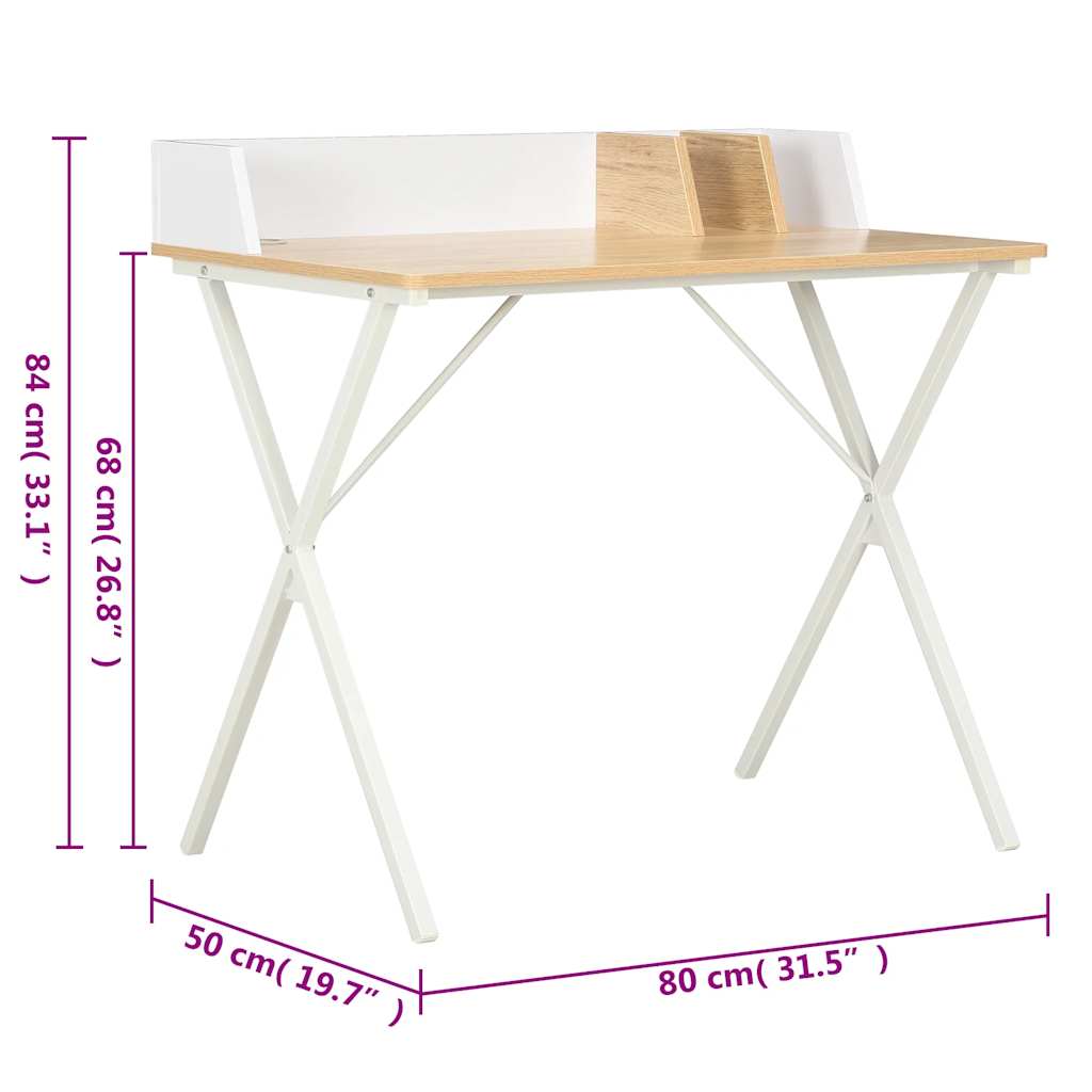 20273 vidaXL Desk White and Natural 80x50x84 cm