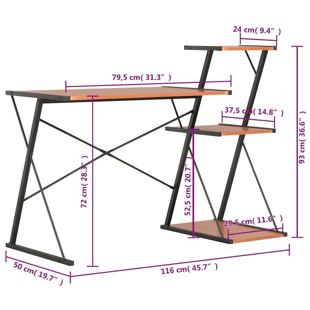 vidaXL Desk with Shelf Black and Brown 116x50x93 cm