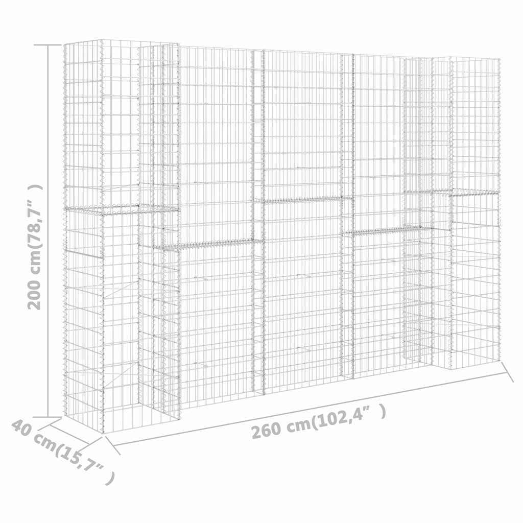 vidaXL H-Shaped Gabion Planter Steel Wire 260x40x200 cm