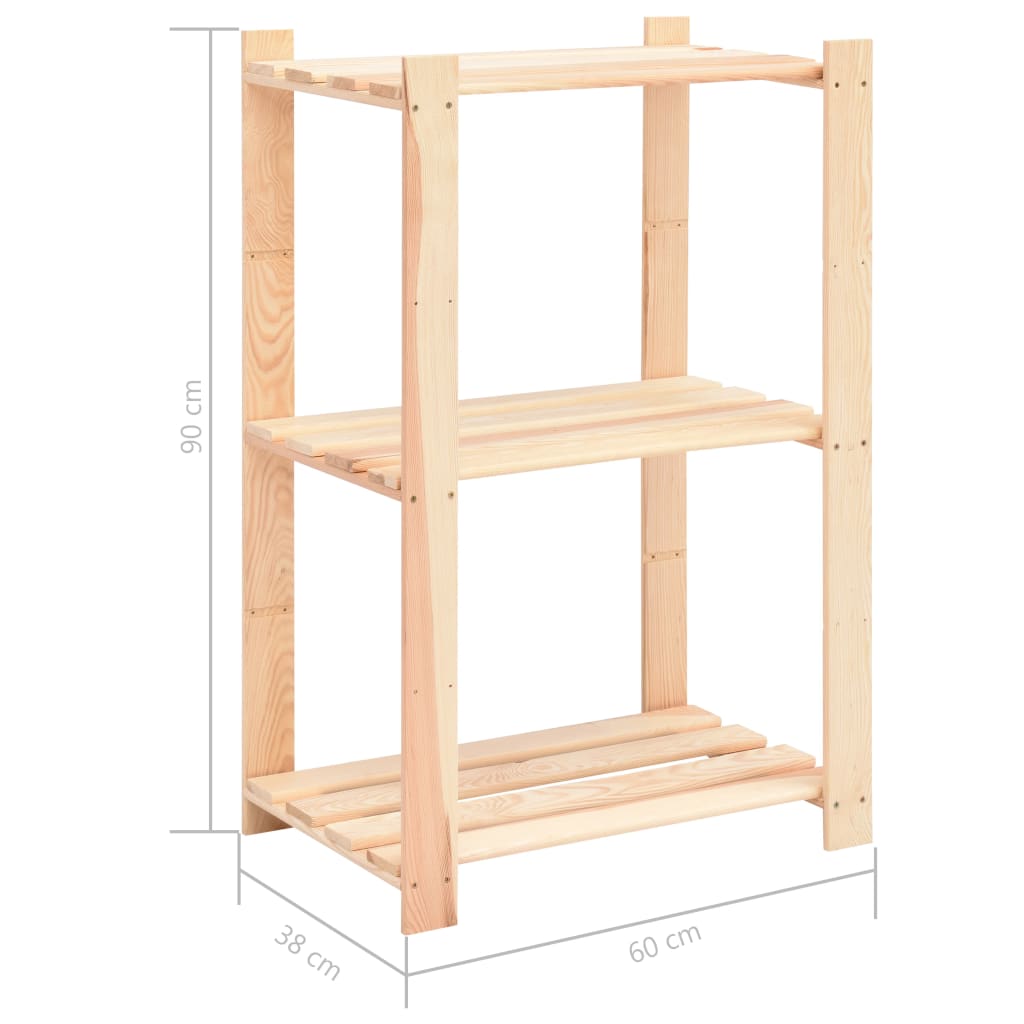 vidaXL 3-Tier Storage Rack 60x38x90 cm Solid Pinewood 150 kg