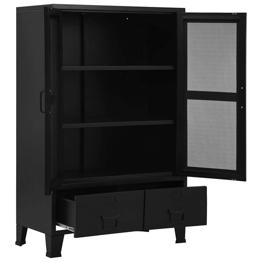 145355 vidaXL Office Cabinet with Mesh Doors Industrial Black 75x40x120 cm Steel