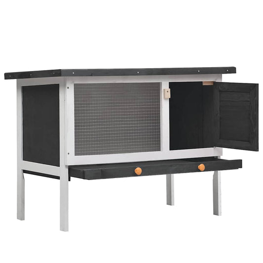 170828 vidaXL Outdoor Rabbit Hutch 1 Layer Grey Wood