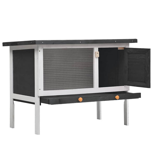 170828 vidaXL Outdoor Rabbit Hutch 1 Layer Grey Wood