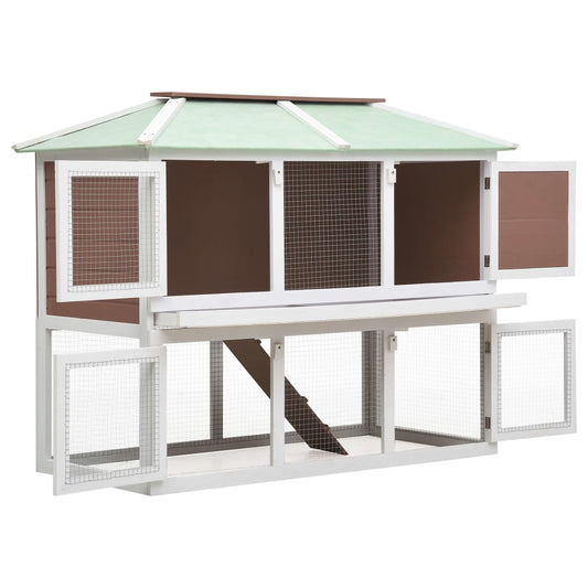 vidaXL Animal Rabbit Cage Double Floor Brown Wood