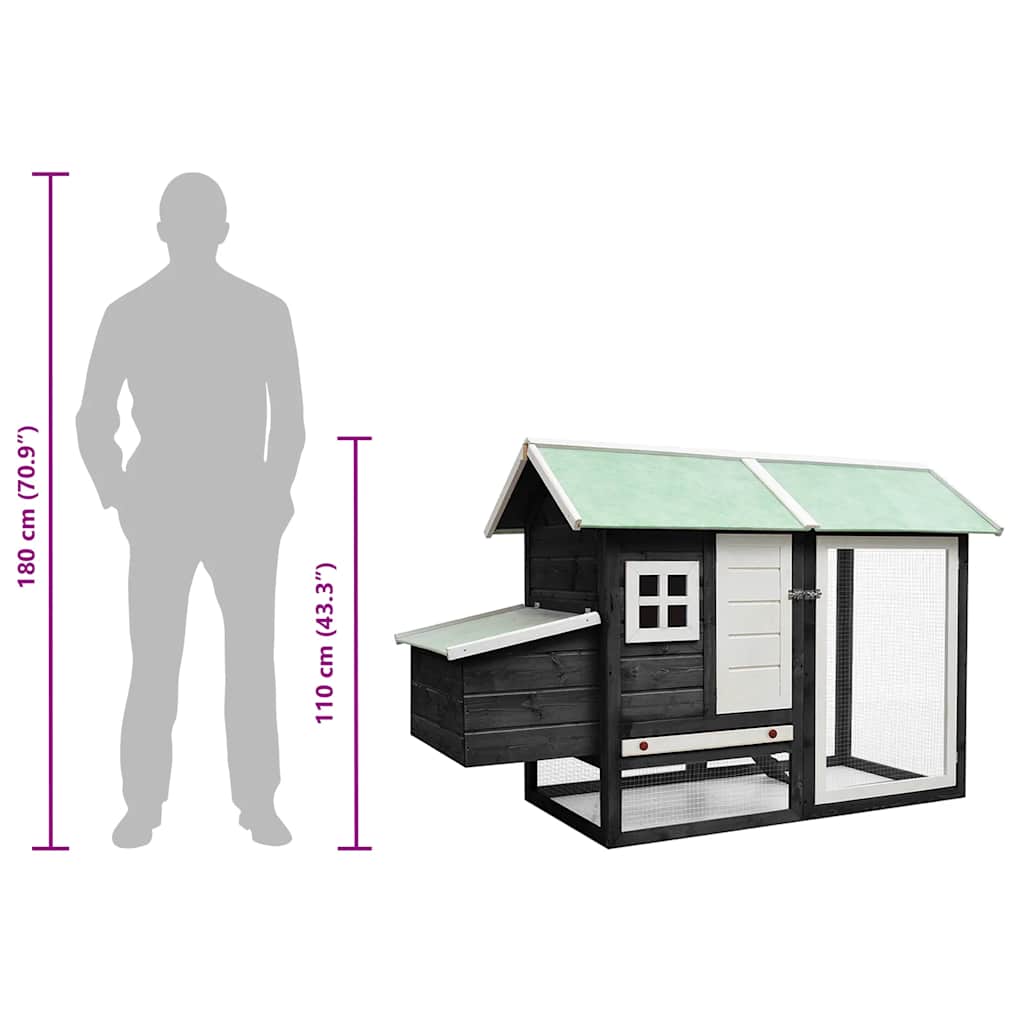 vidaXL Chicken Cage Grey 170x81x110 cm Solid Pine & Fir Wood