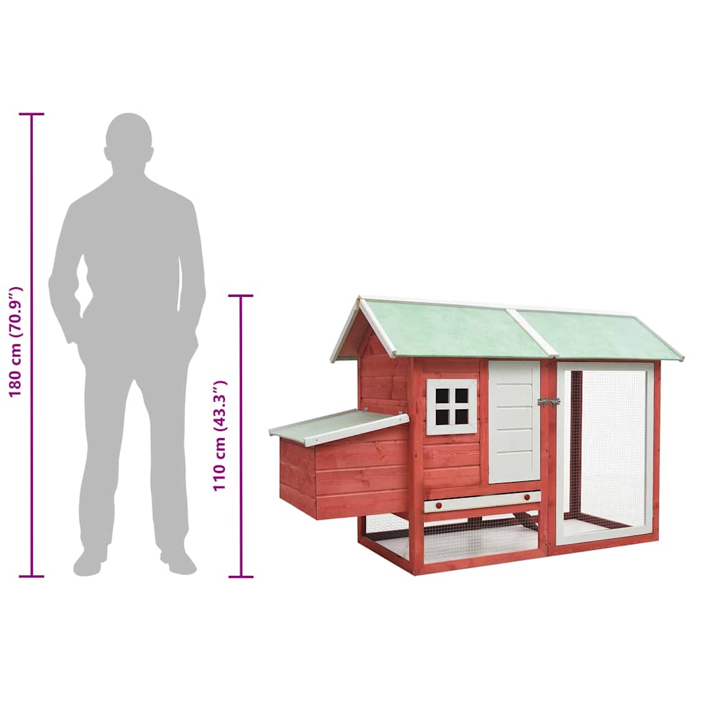 vidaXL Chicken Cage Red 170x81x110 cm Solid Pine & Fir Wood