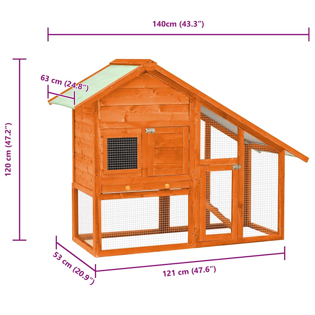 vidaXL Rabbit Hutch 140x63x120 cm Solid Firwood