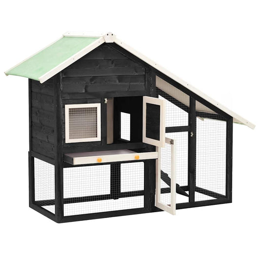 vidaXL Rabbit Hutch Grey and White 140x63x120 cm Solid Firwood