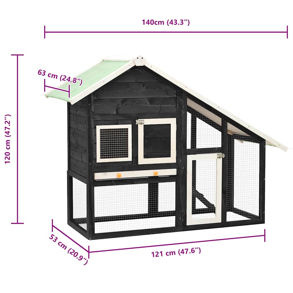 170869 vidaXL Rabbit Hutch Grey and White 140x63x120 cm Solid Firwood