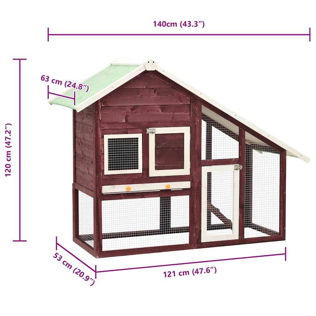 vidaXL Rabbit Hutch Mocha and White 140x63x120 cm Solid Firwood