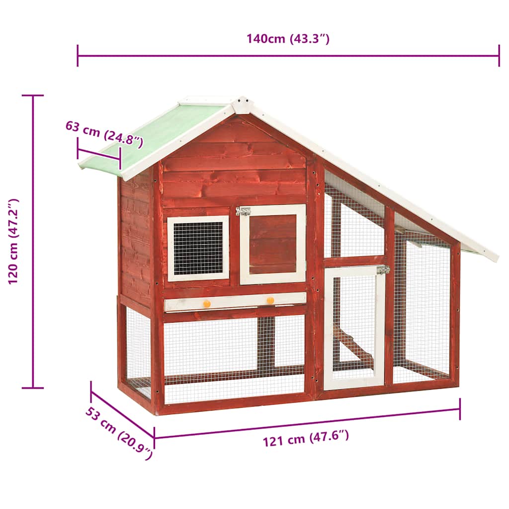vidaXL Rabbit Hutch Red and White 140x63x120 cm Solid Firwood